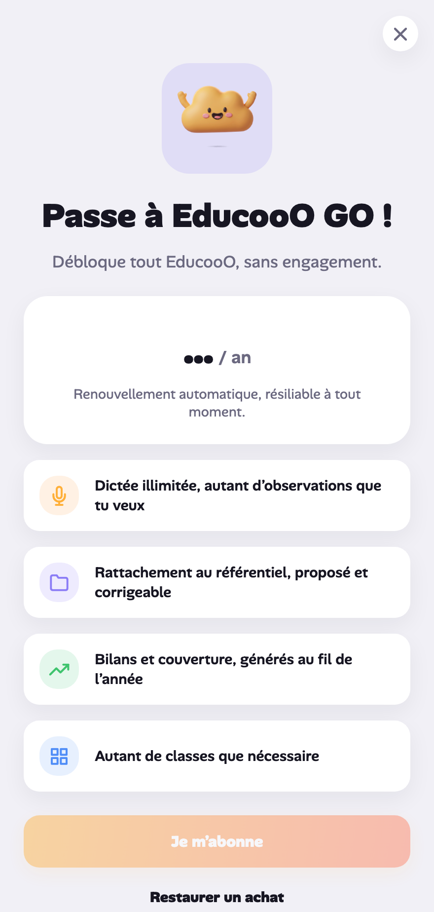 Capture auto : la section abonnement.