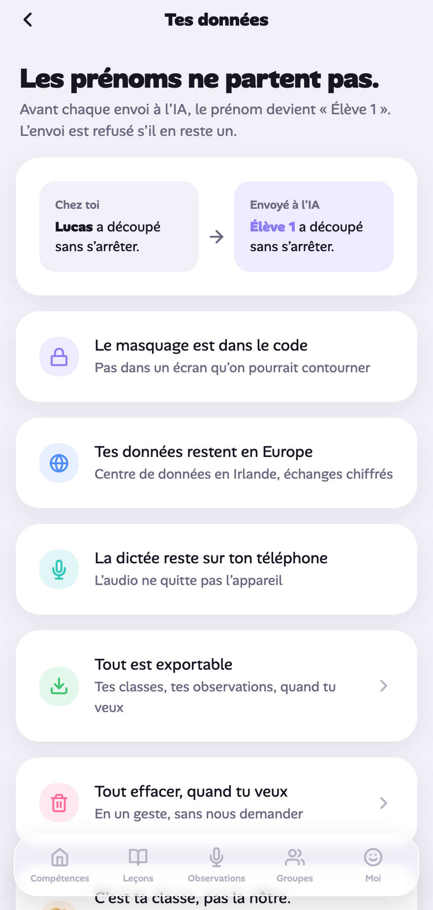 Capture auto : l'écran Tes données.