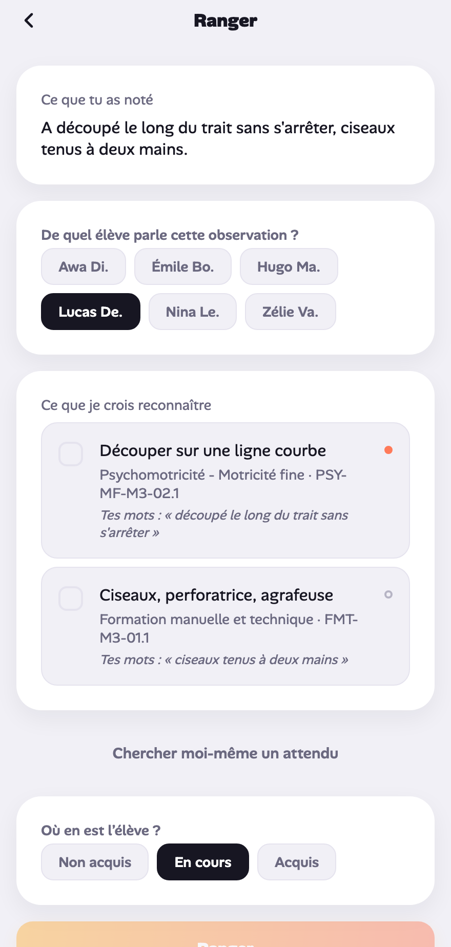 Capture auto : la liste à ranger.