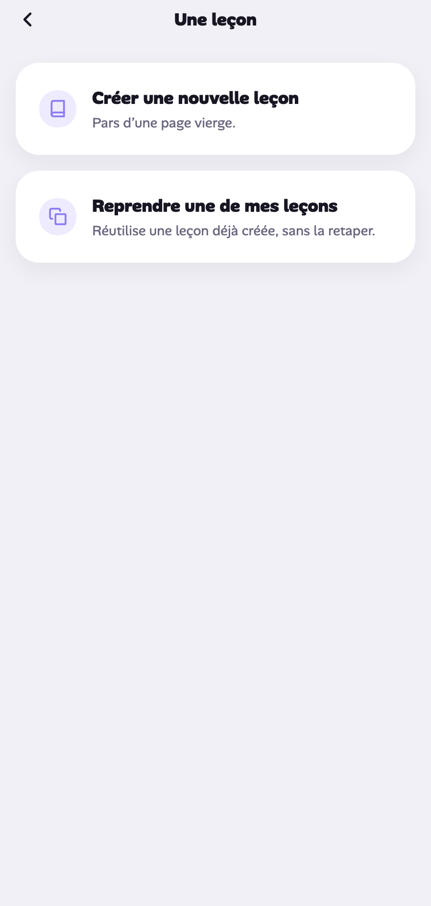 Capture auto : la carte « Reprendre une leçon ».